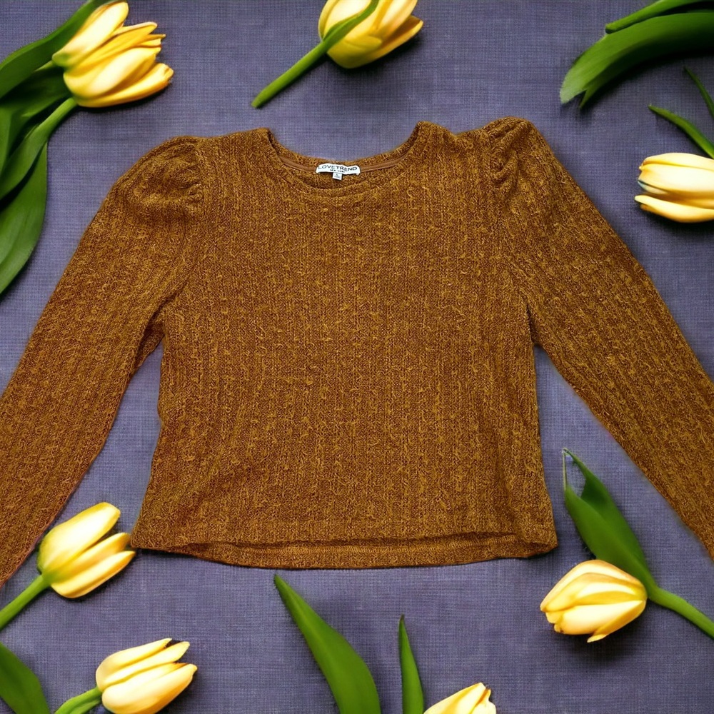 Love Trend Puff Sleeve Cropped Super Soft Acrylic Sweater (Large)